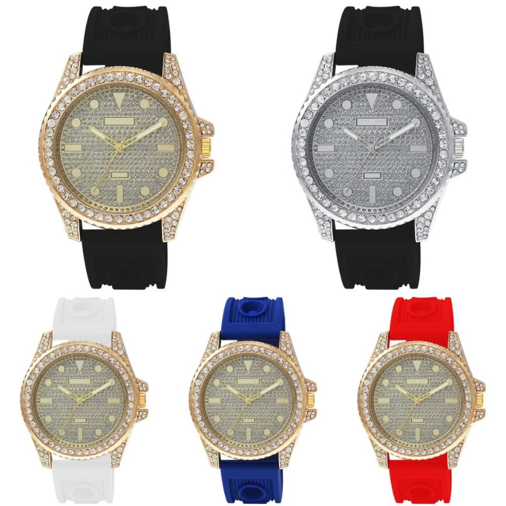 48mm Montres Carlo Men's Silicone Band Simulate Diamond Sport Wrist Dress Watch